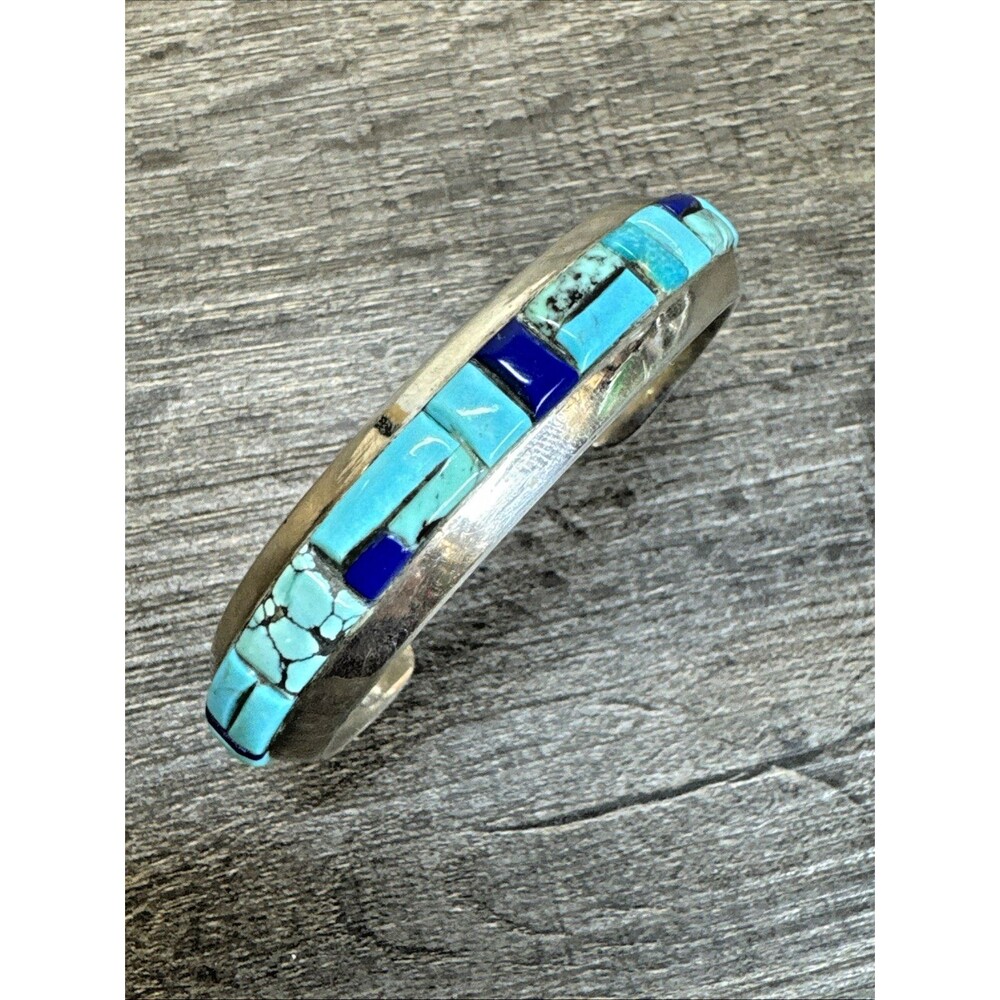 Rare Vtg Richard Begay Navajo Sterling Multi Turquoise Lapis Inlay Cuff Bracelet
